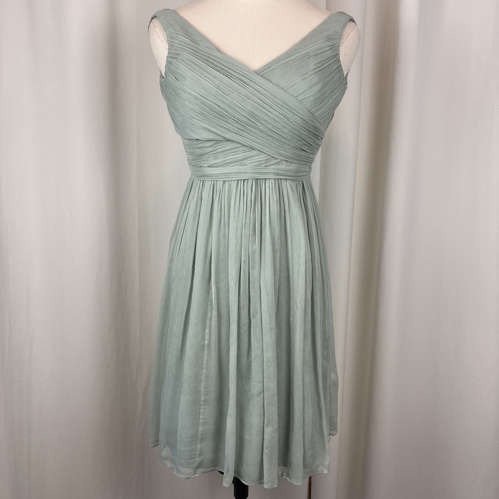 J. Crew Heidi Silk Chiffon Mint Green Dress Sz 0 Formal Wedding Party Cocktail